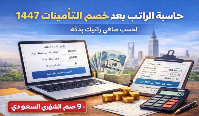 حاسبة الراتب بعد خصم التأمينات 1447